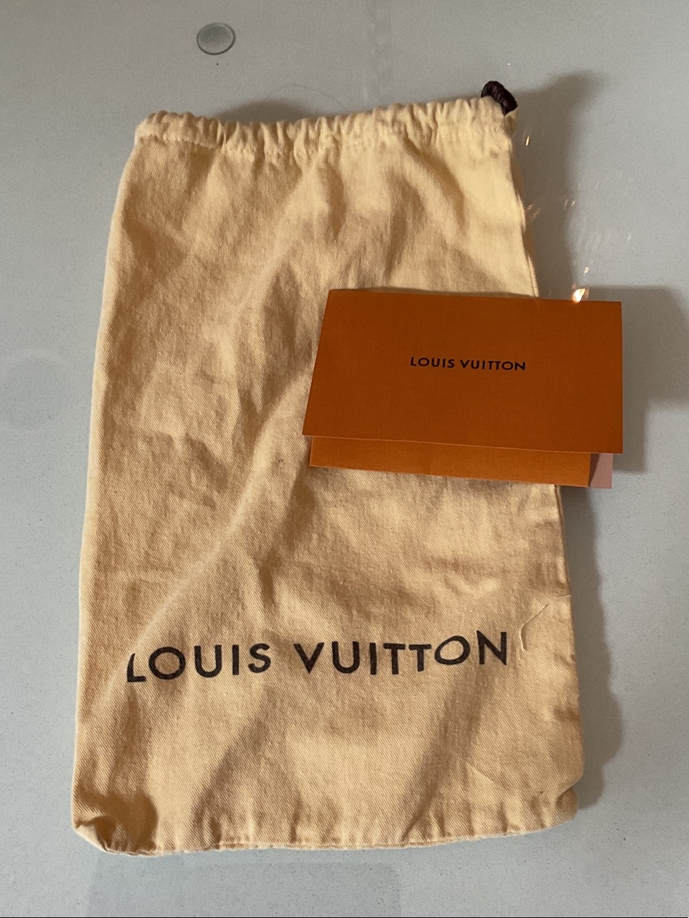 Louis Vuitton Beige Drawstring Dust Bag with Orange Card